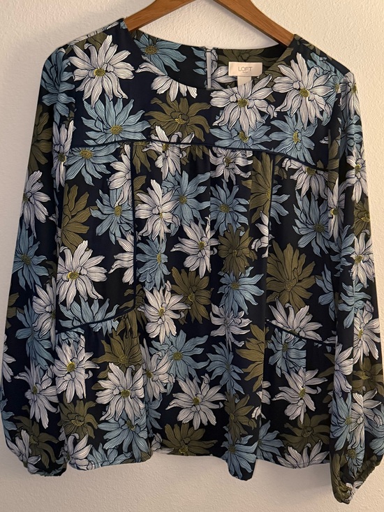 LOFT Tops - LOFT Navy Floral Long-Sleeve Peasant Blouse